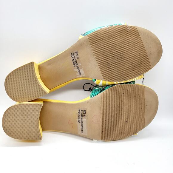 Lulus Jax Yellow Multi Print Vegan Suede Mules Sz 6.5 - Picture 9 of 11
